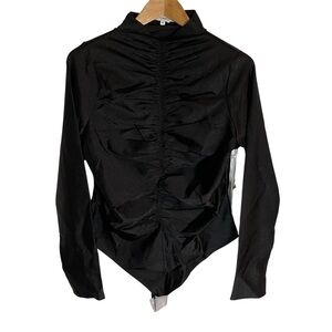 NEW Good American Black Disco  Ruched Long Sleeve Bodysuit Size 2X capsule goth